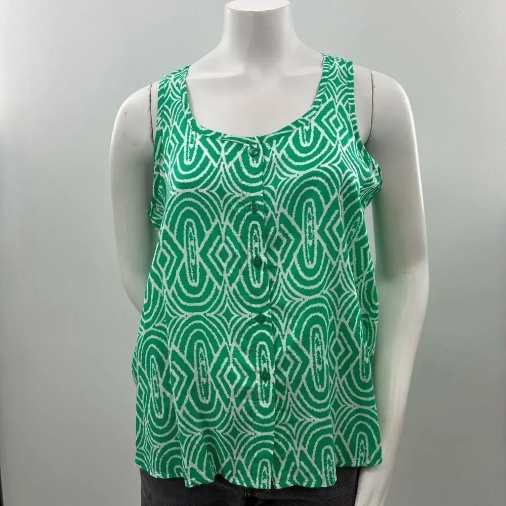 3For$20 Faded Glory Green and White Geometric Button-Front Scoop Neck Tank